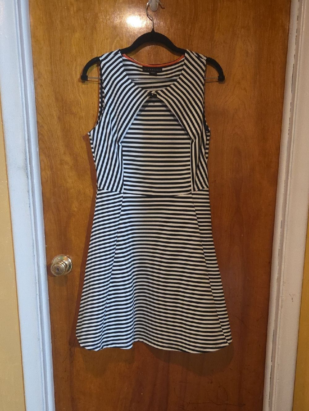 attention Black and White Striped Sleeveless A-Line Mini Dress